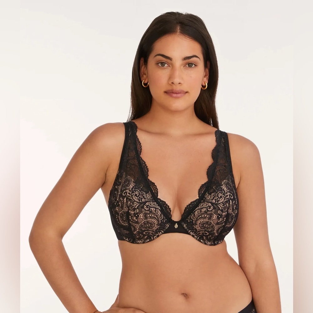 ThirdLove Black Lace Plunge Bra Sexy Cute Adjustable Straps Full Coverage NWOT - Picture 3 of 12